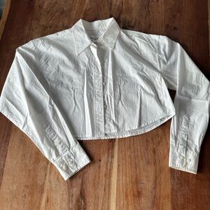 Sunday Best White Cropped Button-Up Blouse